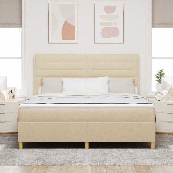 vidaXL Cama tipo Box Spring con colch&oacute;n Crema 180 x 200 cm tela