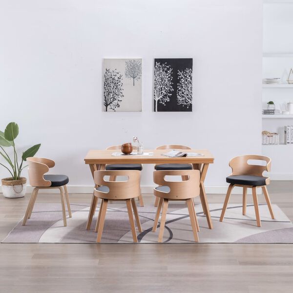 vidaXL Sillas de comedor 6 unidades madera y cuero sint&eacute;tico negro