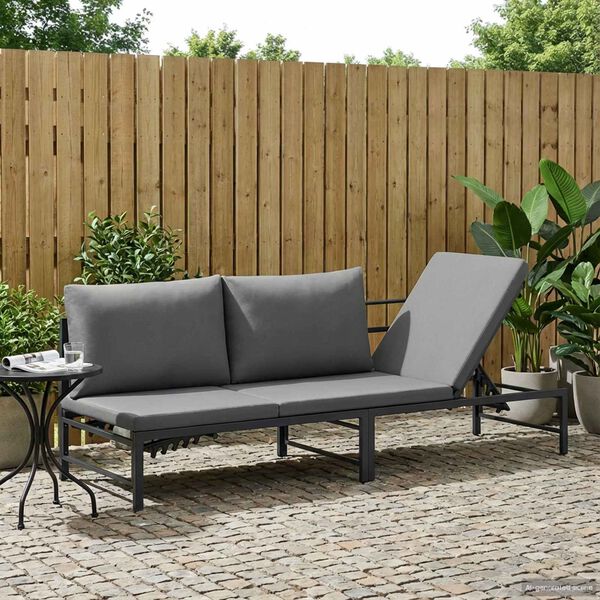 vidaXL Tumbona de Sol para 3 Personas Negro 200 x 62 x 59 cm Textileno