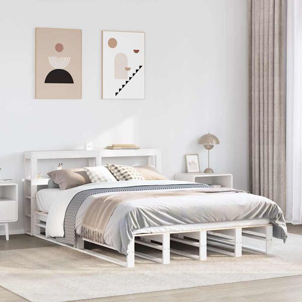 vidaXL Estructura de cama sin colch&oacute;n madera de pino blanco 135x190 cm