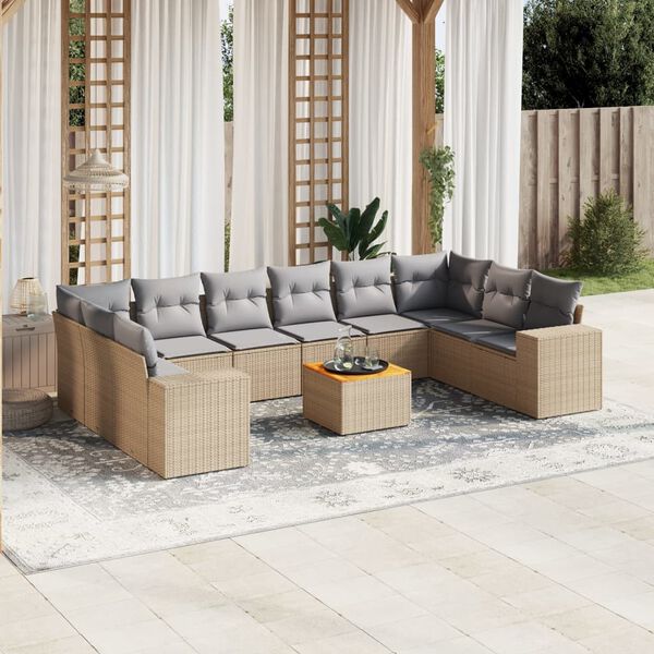 vidaXL Set de sof&aacute;s de jard&iacute;n 11pzas con cojines rat&aacute;n sint&eacute;tico beige