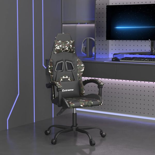 vidaXL Silla gaming giratoria cuero sint&eacute;tico negro y camuflaje