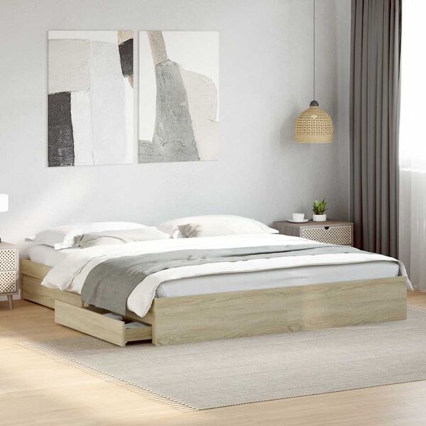 vidaXL Cama con cajones madera ingenier&iacute;a roble Sonoma 180x200 cm