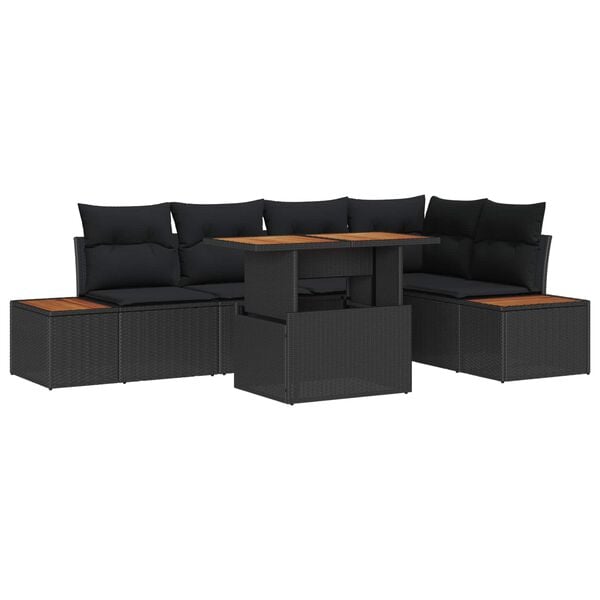 vidaXL Conjunto de Comedor de Jardín con cojín 6 pcs Negro y Marrón