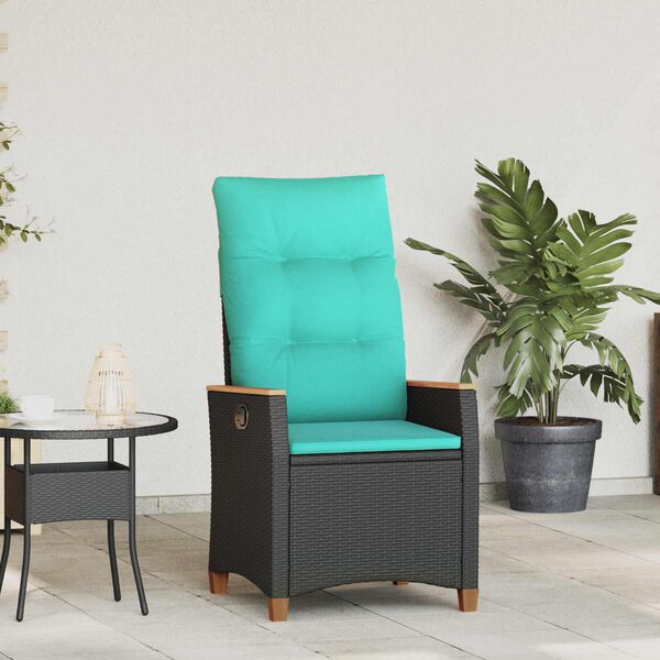 vidaXL Silla de jard&iacute;n reclinable Negro y Turquesa 64 x 57,5 x 112 cm