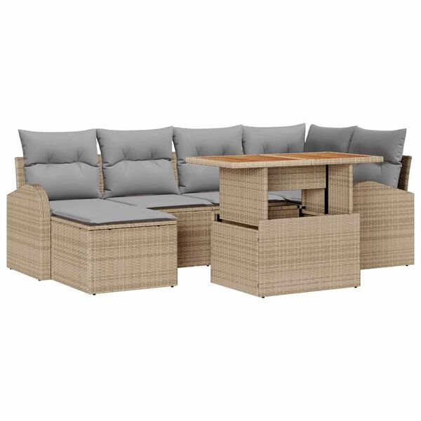 vidaXL Conjunto de sof&aacute; de jard&iacute;n con coj&iacute;n 7 pcs beige y gris claro