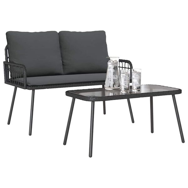 vidaXL Conjunto de Comedor de Jard&iacute;n 2 pcs Negro rat&aacute;n sint&eacute;tico