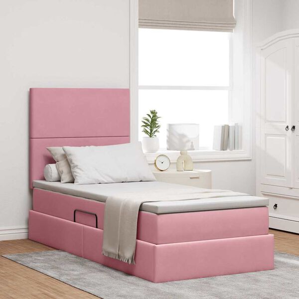 vidaXL Cama con almacenamiento y colch&oacute;n Rosa 90 x 190 cm Terciopelo