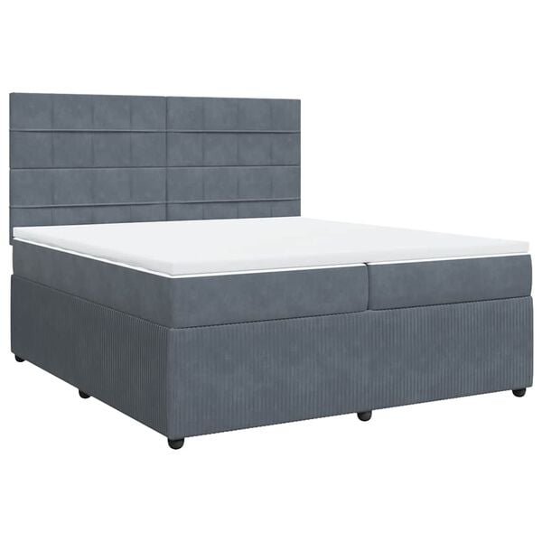 vidaXL Cama box spring con colch&oacute;n terciopelo gris oscuro 200x200 cm