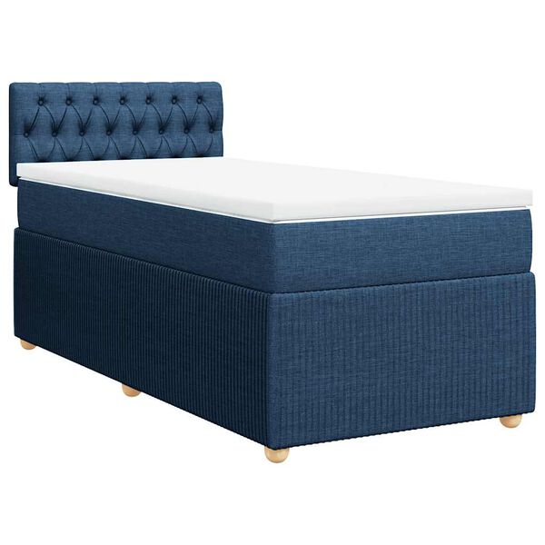 vidaXL Cama box spring con colchón tela azul 90x190 cm
