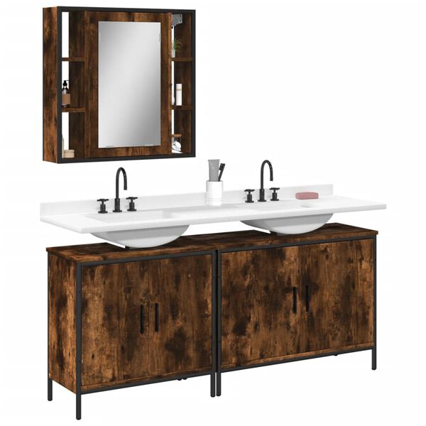 vidaXL Set de muebles ba&ntilde;o 3 pzas madera contrachapada roble ahumado