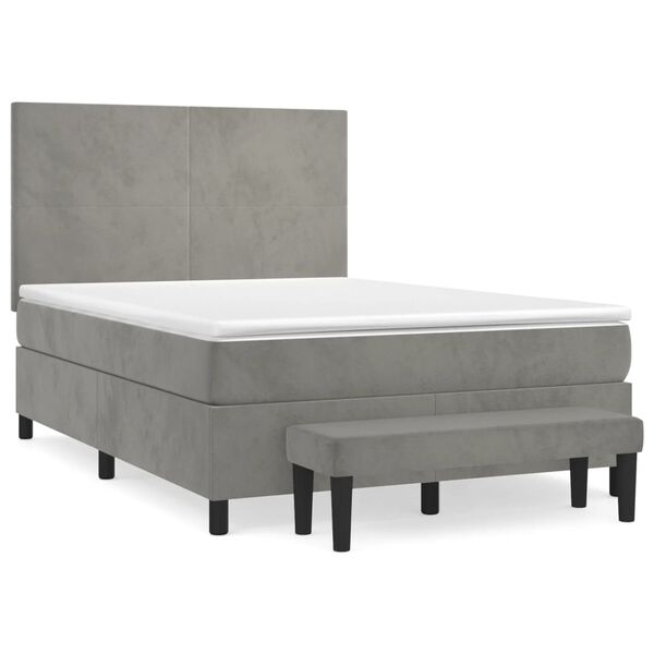 vidaXL Cama box spring con colch&oacute;n terciopelo gris claro 140x200 cm
