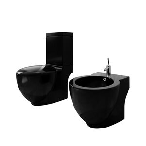 vidaXL Juego de v&aacute;ter WC y bid&eacute; de cer&aacute;mica negro