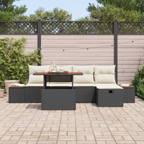 vidaXL Conjunto de sof&aacute;s de jard&iacute;n 6 pcs Negro rat&aacute;n sint&eacute;tico