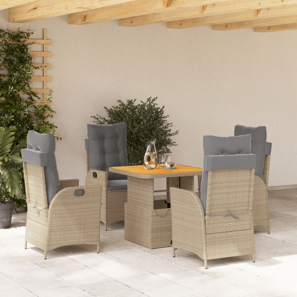 vidaXL Set comedor de jard&iacute;n 5 pzas con cojines rat&aacute;n sint&eacute;tico beige