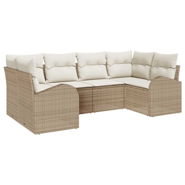 vidaXL Conjunto de sofá de jardín 6 pcs Beige Rattan de Poliéster