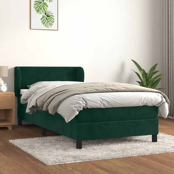vidaXL Cama box spring con colch&oacute;n terciopelo verde oscuro 90x200 cm
