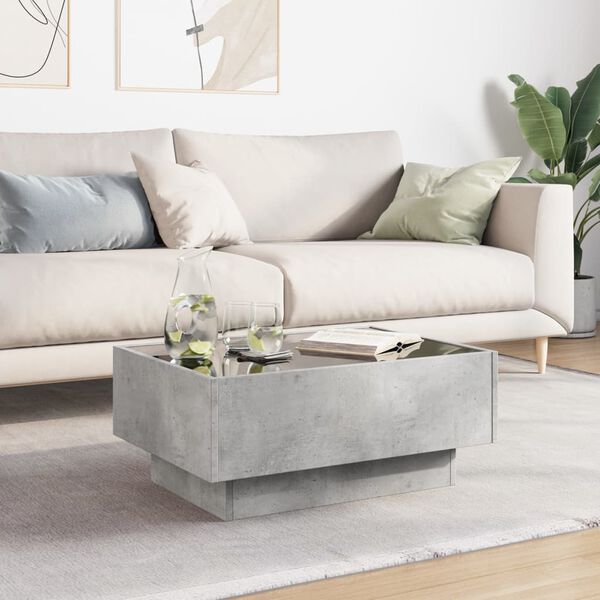vidaXL Mesa de centro y LED madera ingenier&iacute;a gris hormig&oacute;n 70x50x30cm