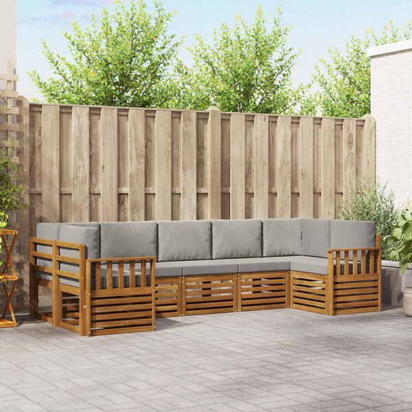 vidaXL Juegos de sof&aacute;s con coj&iacute;n 7 pcs Gris Natural y Claro