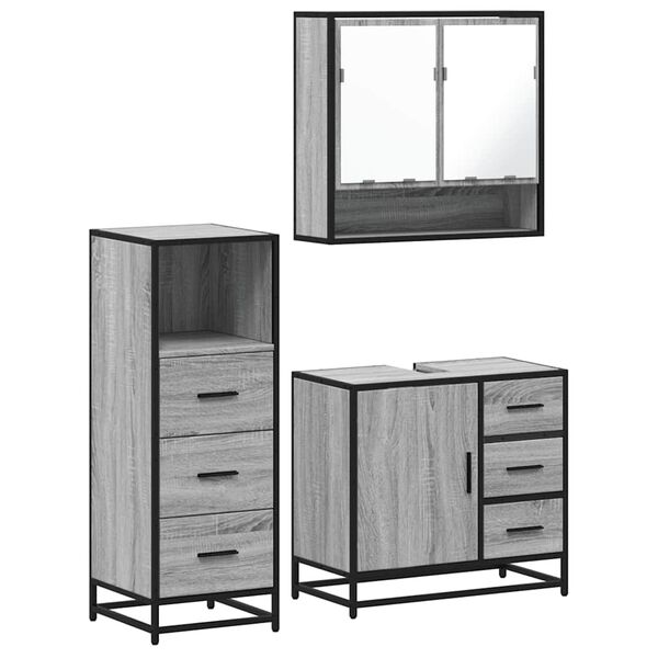 vidaXL Set de muebles de ba&ntilde;o 3 pzas madera contrachapada gris sonoma