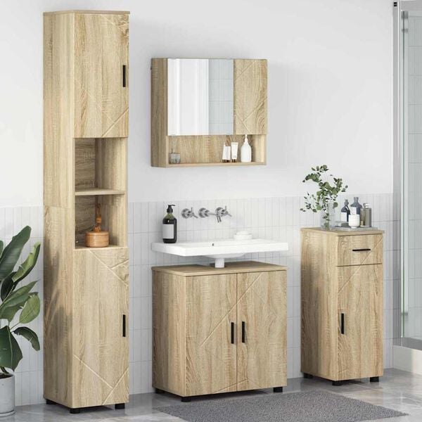 vidaXL Juego de muebles de ba&ntilde;o con caj&oacute;n 4 pcs Roble Sonoma
