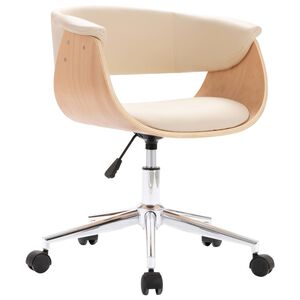 vidaXL Silla de oficina giratoria madera curvada cuero sint&eacute;tico crema