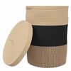vidaXL Cesta de almacenaje con tapa algod&oacute;n negro y beige &Oslash;37x50 cm