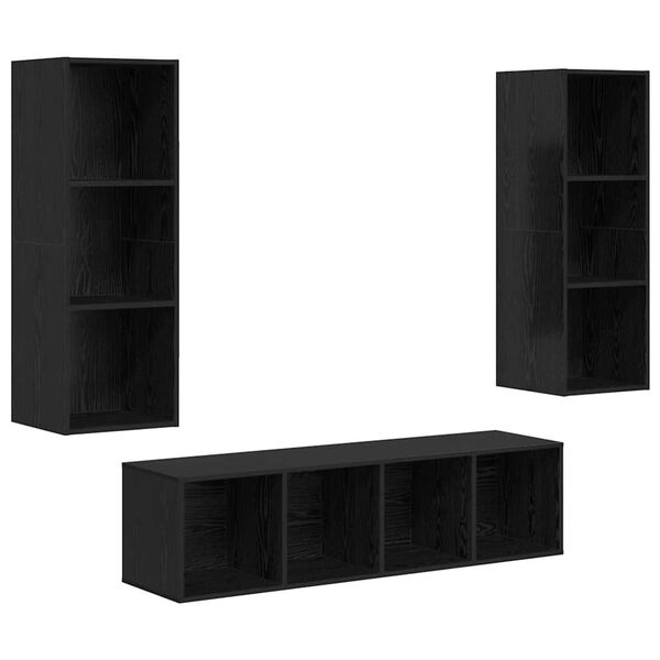 vidaXL Conjunto de mueble de TV 3 pcs Roble Negro Madera contrachapada