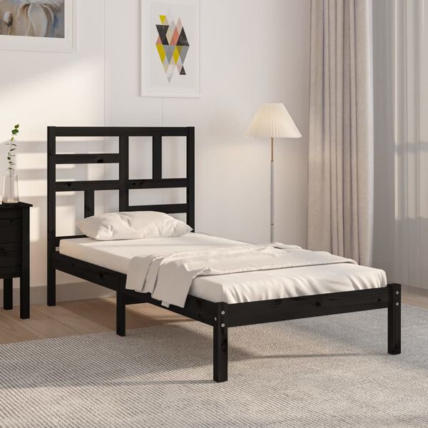 vidaXL Estructura de cama sin colch&oacute;n madera maciza negro 100x200 cm