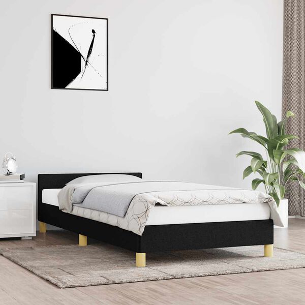 vidaXL Estructura de cama con cabecero sin colchón tela negro 90x190cm
