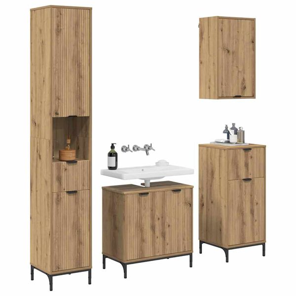 vidaXL Juego de muebles de ba&ntilde;o con caj&oacute;n con puerta Roble artesanal