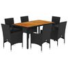 vidaXL Set de comedor jard&iacute;n 7 pzas con cojines rat&aacute;n PE acacia negro