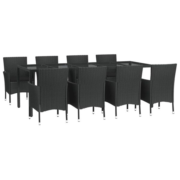 vidaXL Set de comedor de jard&iacute;n 9 pzas y cojines rat&aacute;n sint&eacute;tico negro