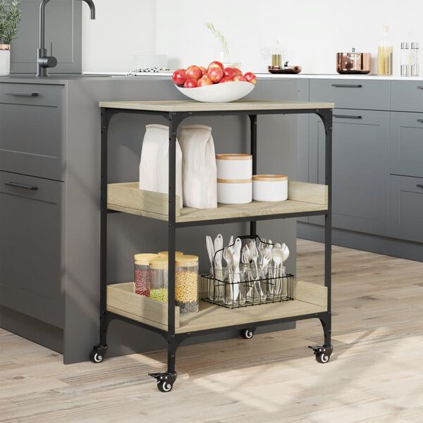 vidaXL Carrito de cocina madera ingeniería roble Sonoma 60x41x80,5 cm