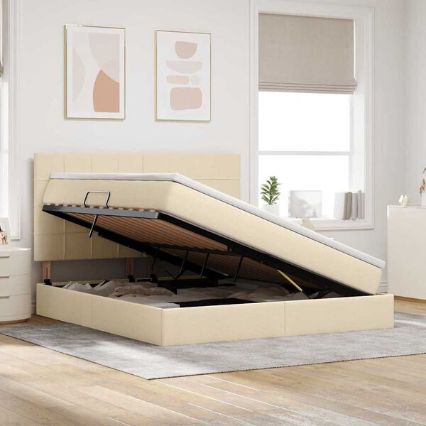 vidaXL Cama con almacenamiento y colch&oacute;n Crema 160 x 200 cm Poli&eacute;ster