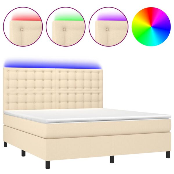 vidaXL Cama box spring colch&oacute;n y luces LED tela crema 180x200 cm