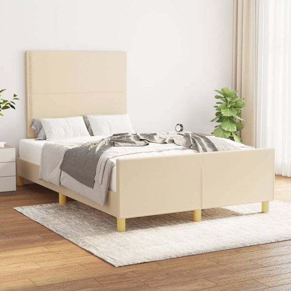 vidaXL Estructura de cama sin colch&oacute;n tela crema 120x200 cm