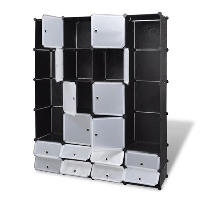 vidaXl Armario modular 18 compartimentos negro y blanco 37x146x180,5cm