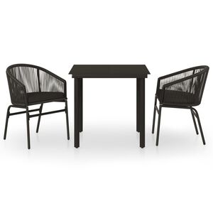 vidaXL Juego de comedor para jardín 3 piezas negro