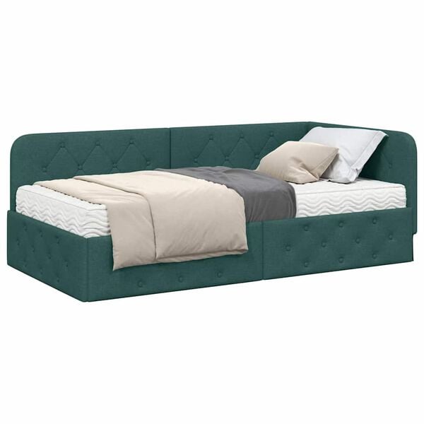 vidaXL Estructura de cama en esquina Verde oscuro 90 x 200 cm tela