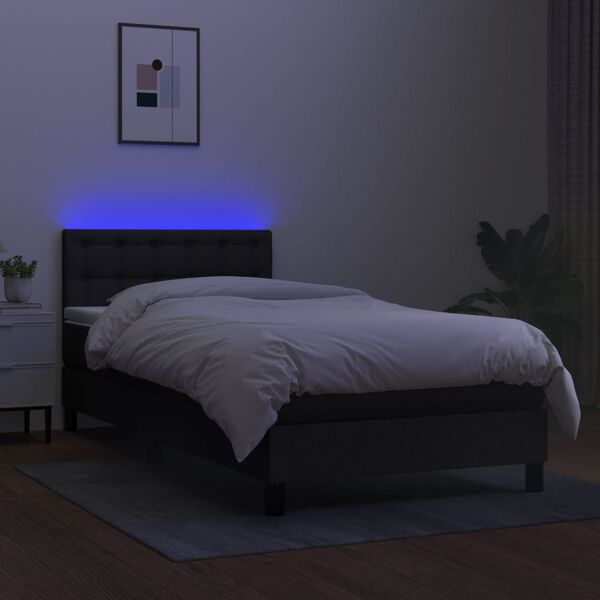 vidaXL Cama box spring colch&oacute;n y luces LED tela negro 100x200 cm