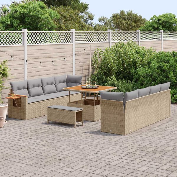 vidaXL Conjunto de sof&aacute; de jard&iacute;n con coj&iacute;n 11 pcs beige y gris claro