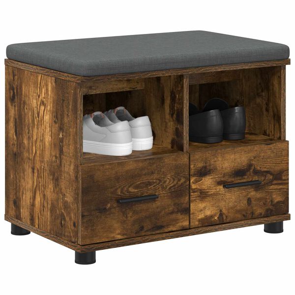 vidaXL Banco de entrada con coj&iacute;n Roble ahumado 60 x 38 x 46 cm