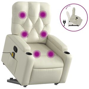 vidaXL Sill&oacute;n reclinable de masaje de pie cuero artificial color crema