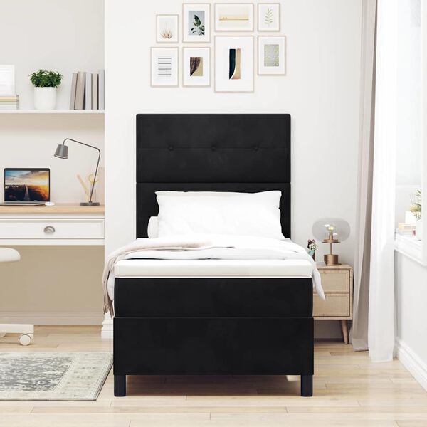 vidaXL Cama tipo Box Spring con colch&oacute;n Negro 90 x 190 cm tela