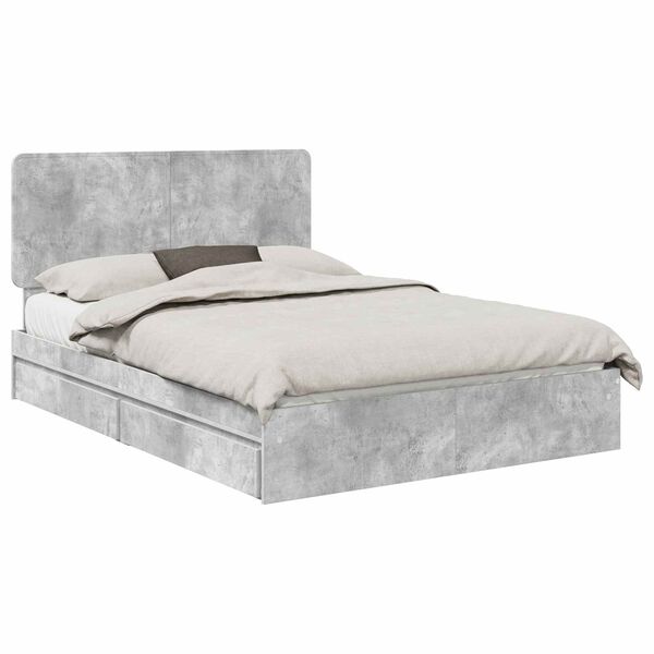 vidaXL Cama con almacenamiento con cabecera Gris Concreto 140 x 190 cm