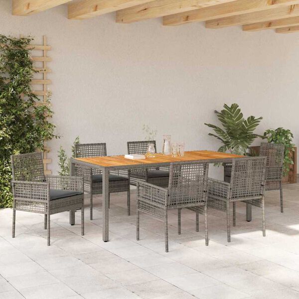 vidaXL Conjunto de Comedor de Jard&iacute;n 7 pcs Gris rat&aacute;n sint&eacute;tico