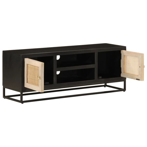vidaXL Mueble de TV madera maciza de mango y hierro negro 110x30x40 cm