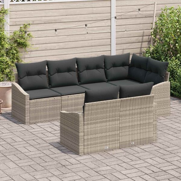vidaXL Conjunto de sof&aacute;s de jard&iacute;n 7 pcs Gris Claro rat&aacute;n sint&eacute;tico