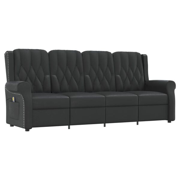 vidaXL Sill&oacute;n reclinable de masaje de 4 plazas cuero sint&eacute;tico negro